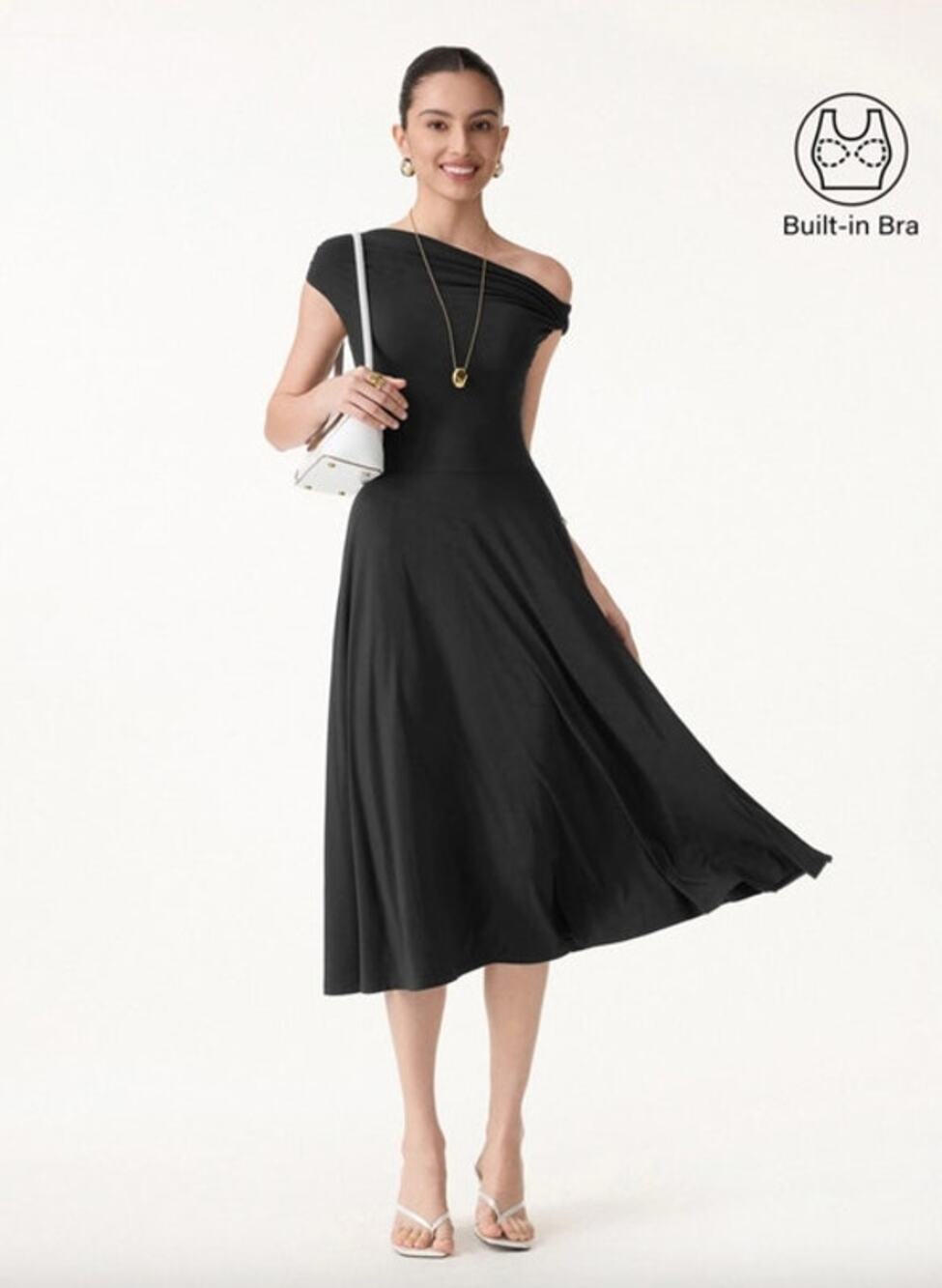 OGL Dress Size L NEW SkinKiss Multi-Wear Midi Bra Dress with Pockets Black